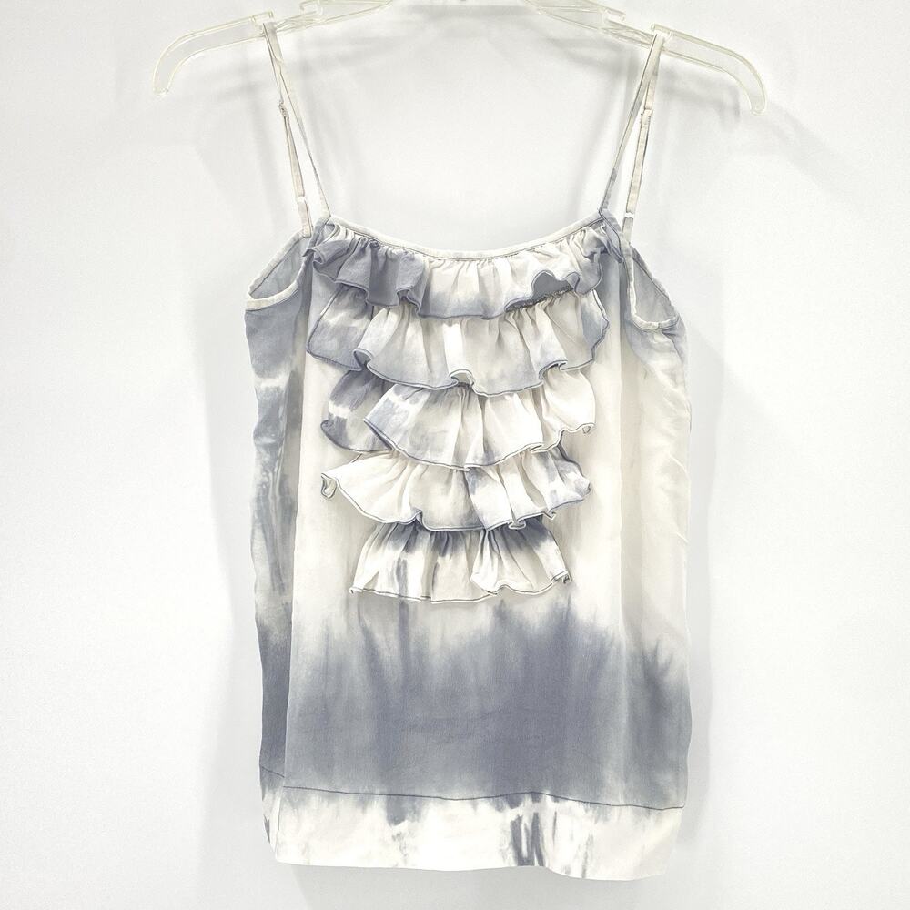 Womens Silk Camisole Top Tiered Ruffle Tie Dye Babydoll 525 America Gray White S